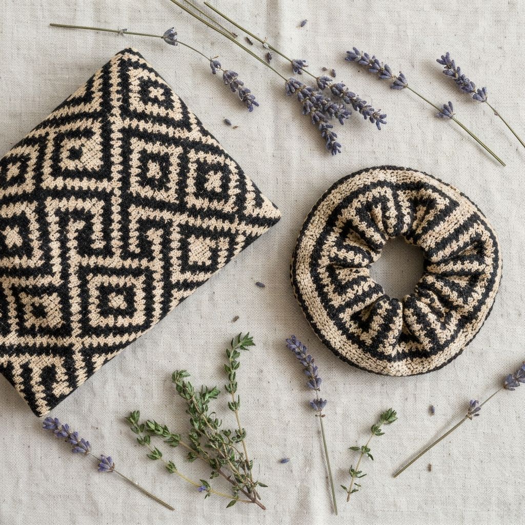 Mudcloth coin purse, wristlet, and pouch arranged as a gift collection