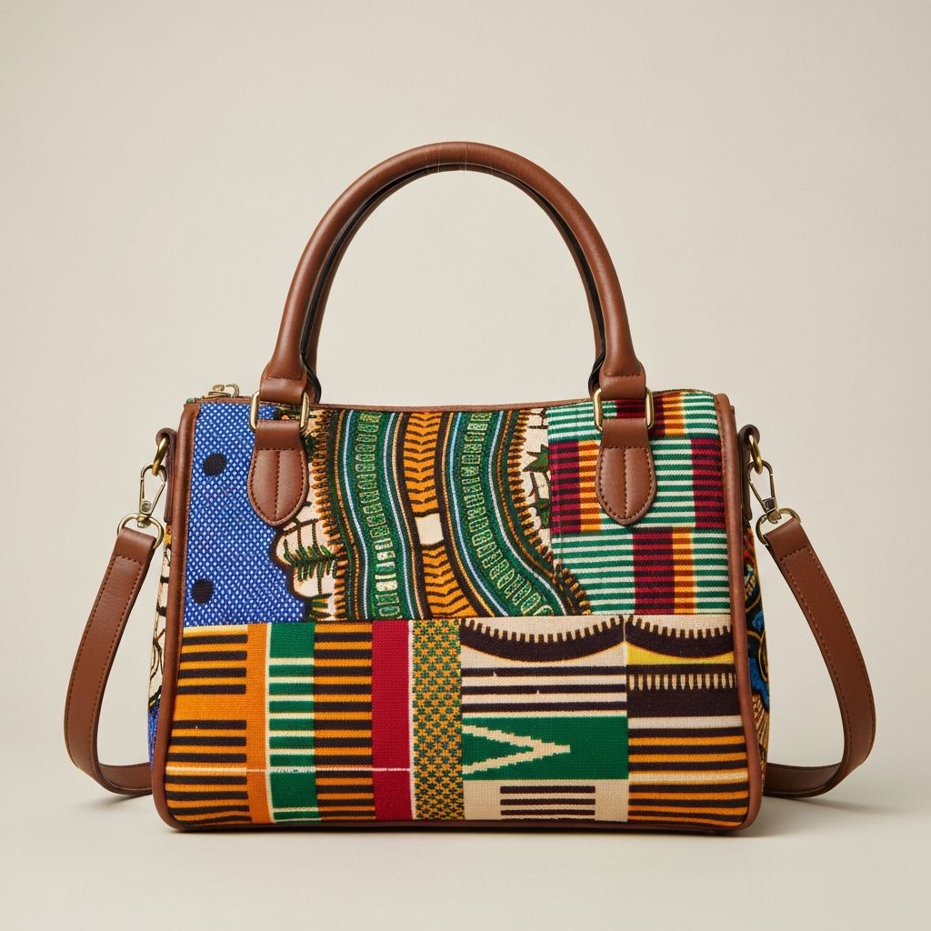 Unique patchwork bag combining multiple African textiles in one piece